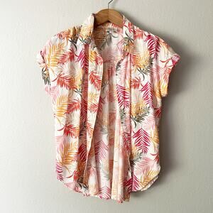 LOFT 100% cotton cap sleeve button down palm leaf top women's size large